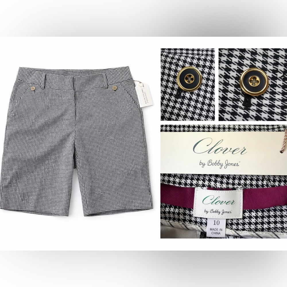 Clover by Bobby Jones Women’s Houndstooth Golf Shorts Size 10 Black White NWT